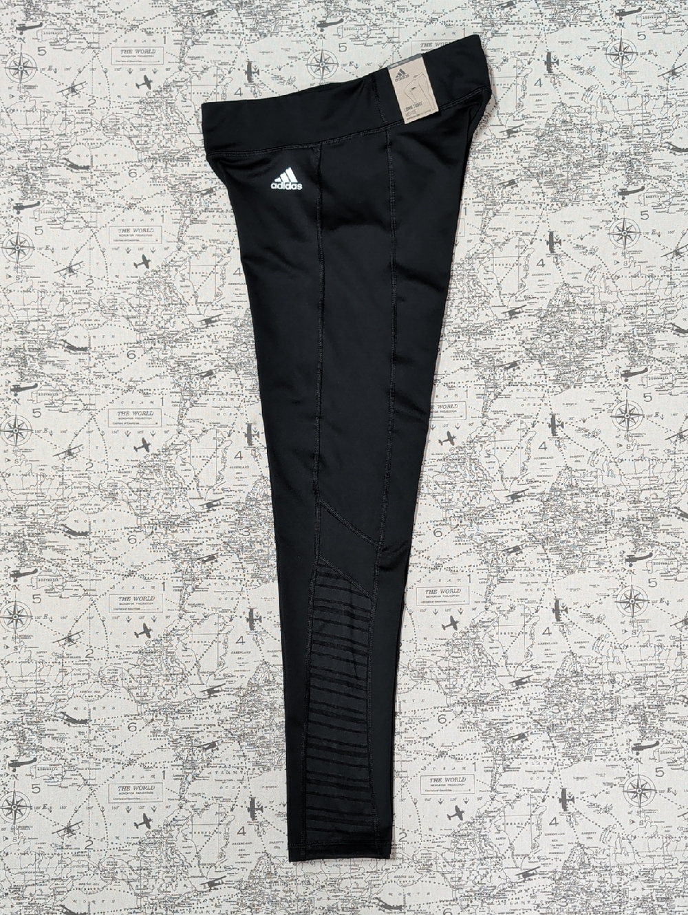 NWT Adidas Climalite Black Mix Fabric Long Leggings Mid Rise - Size S
